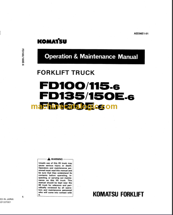 KOMATSU FD150E-6 FD160E-6 OPERATION MANUAL