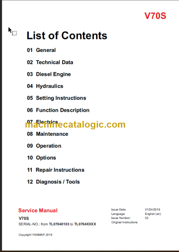 YANMAR V70S SERVICE MANUAL