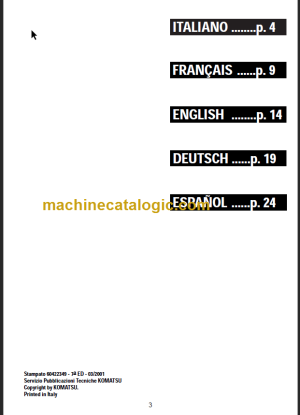 KOMATSU ML16-1R ML22-1R ML30-1R PARTS MANUAL