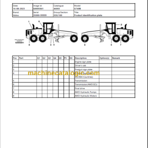 Volvo G740B Motor Grader Parts Manual