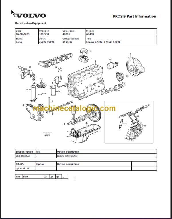 Volvo G740B Motor Grader Parts Manual