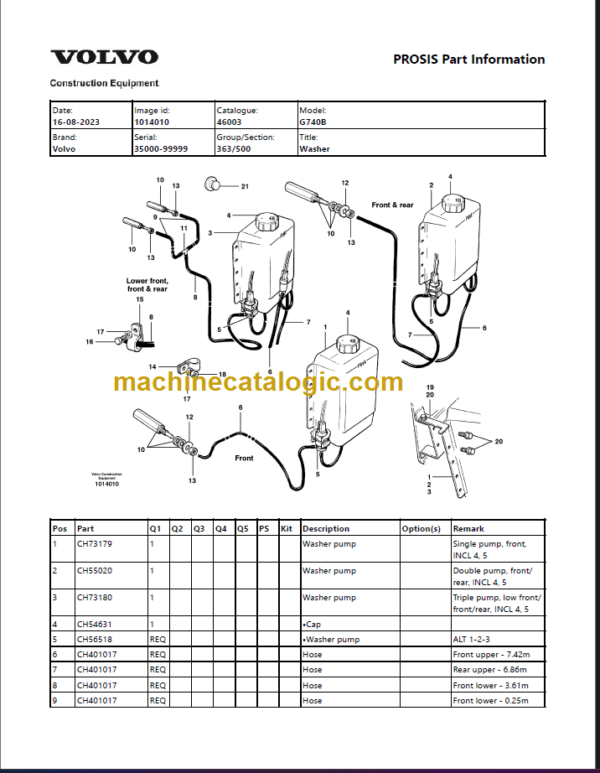 Volvo G740B Motor Grader Parts Manual