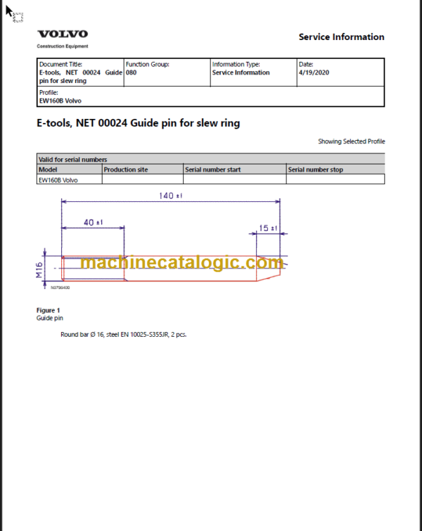 Volvo EW160B Excavator Service Repair Manual