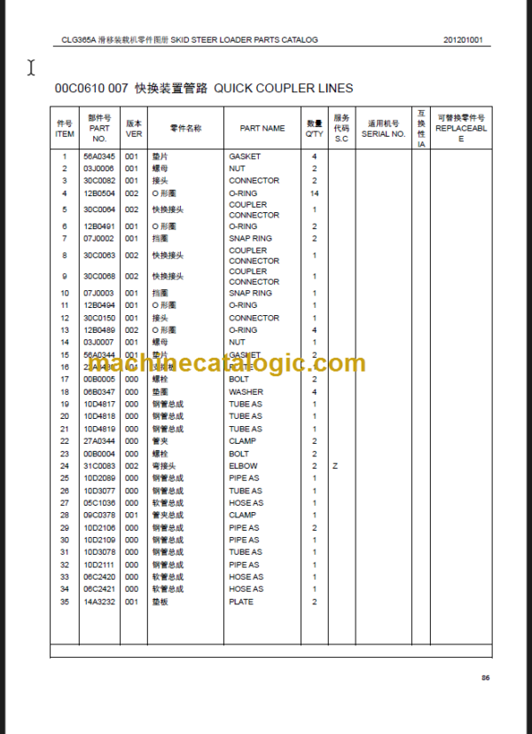 CLG 365 A PARTS CATALOG