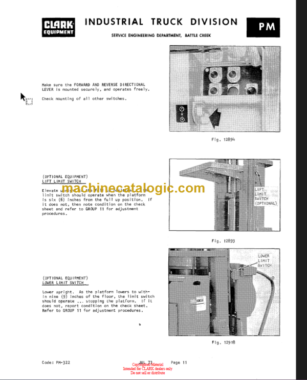 CLARK ROS25 40 Planned Maint & Adj Manuals