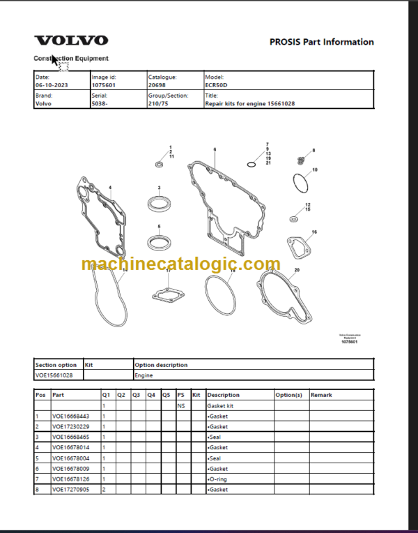 Volvo ECR50D Compact Excavator Parts Manual