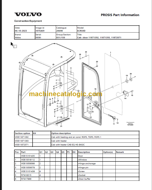 Volvo ECR50D Compact Excavator Parts Manual