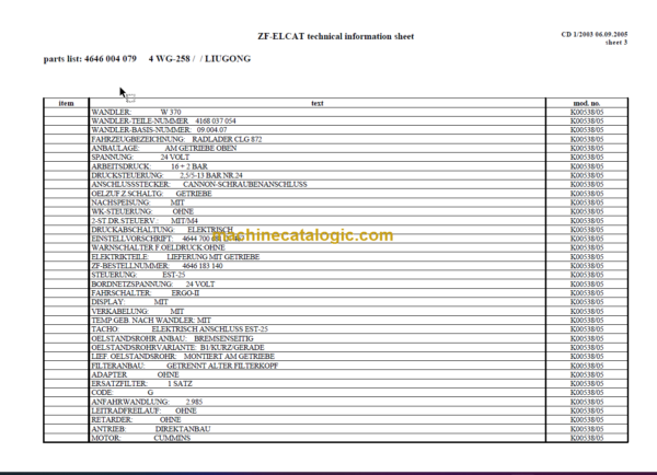 4WG258 Transmission Parts Catalogue