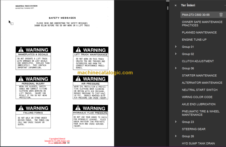 CLARK PMA-273 C500 355 PLANNED MAINTENANCE