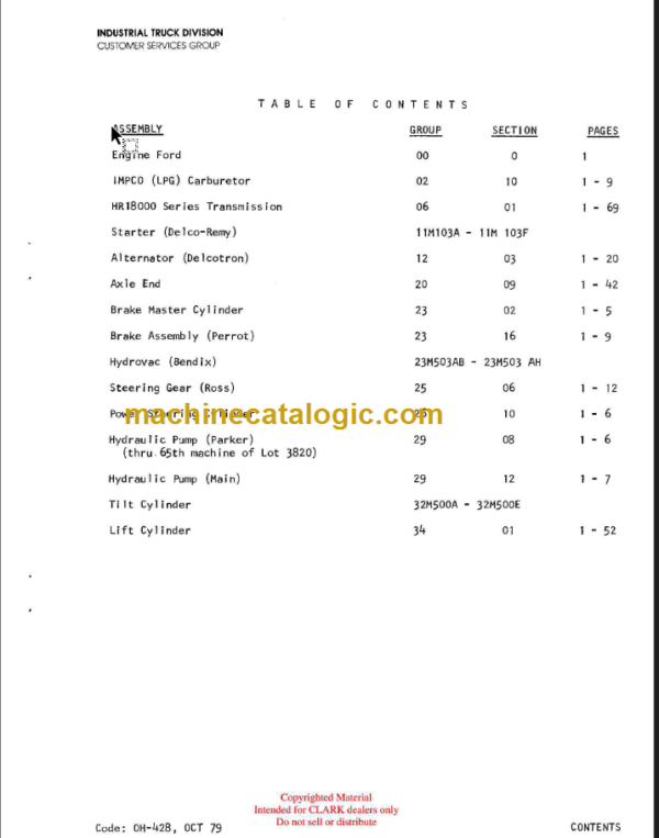 CLARKLIFT C500 (OH-428) Overhaul Manual