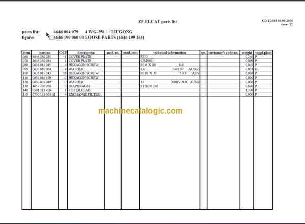 4WG258 Transmission Parts Catalogue