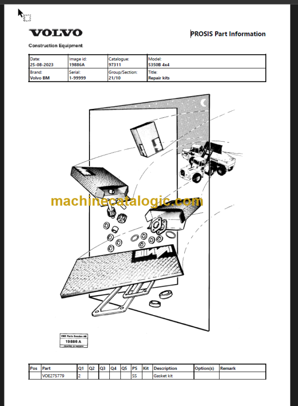 Volvo 5350B 4x4 BM Articulated Hauler Parts Manual