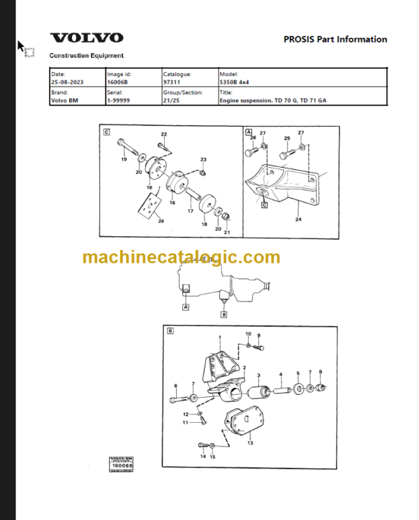 Volvo 5350B 4x4 BM Articulated Hauler Parts Manual