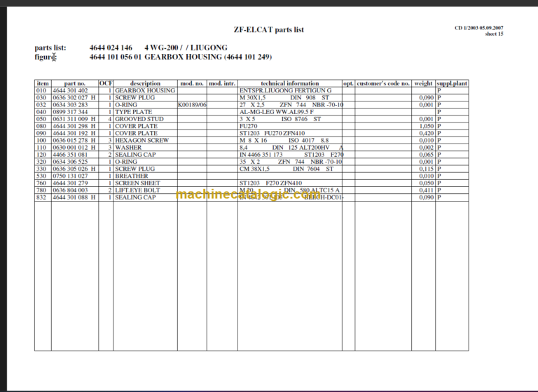 4WG200 Transmission Parts Catalogue
