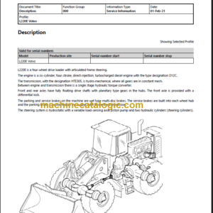 VOLVO L220 WHEEL LOADER SERVICE REPAIR MANUAL