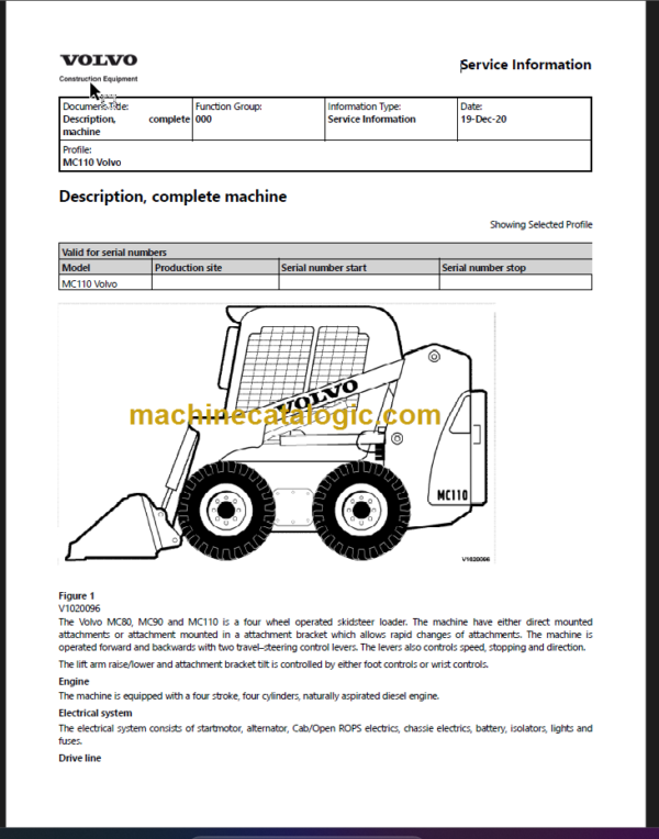 VOLVO MC110 SKID STEER SERVICE REPAIR MANUAL