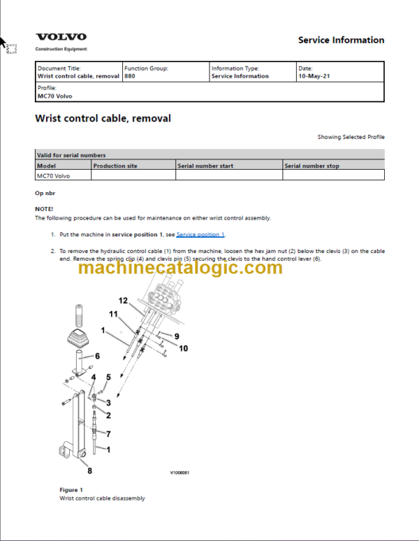 VOLVO MC70 SKID STEER LOSER SREVICE REPAIR MANUAL