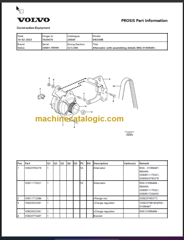 Volvo EW200B Excavator Parts Catalog Manual