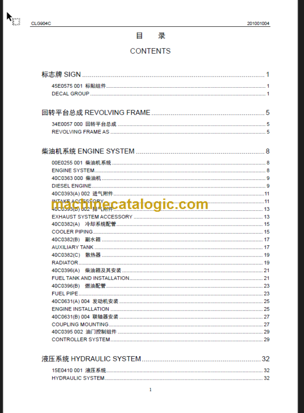 CLG904C PARTS CATALOG