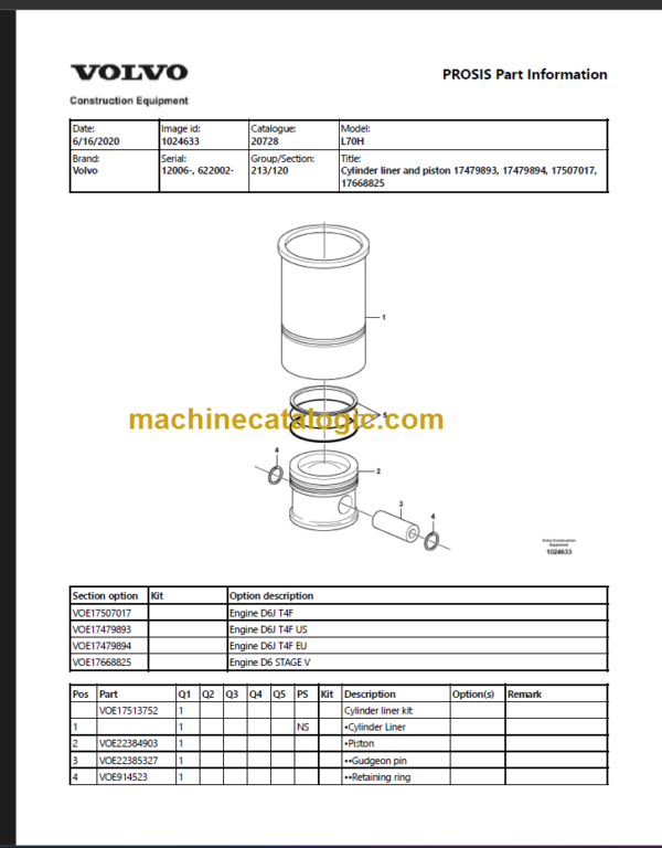 VOLVO L70H WHEEL LOADER PARTS CATALOG MANUAL