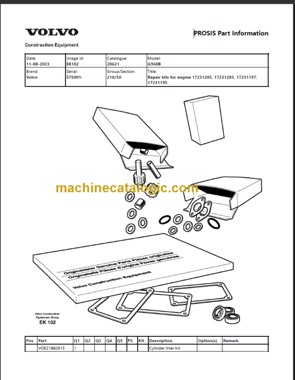 Volvo G960B Motor Grader Parts Manual