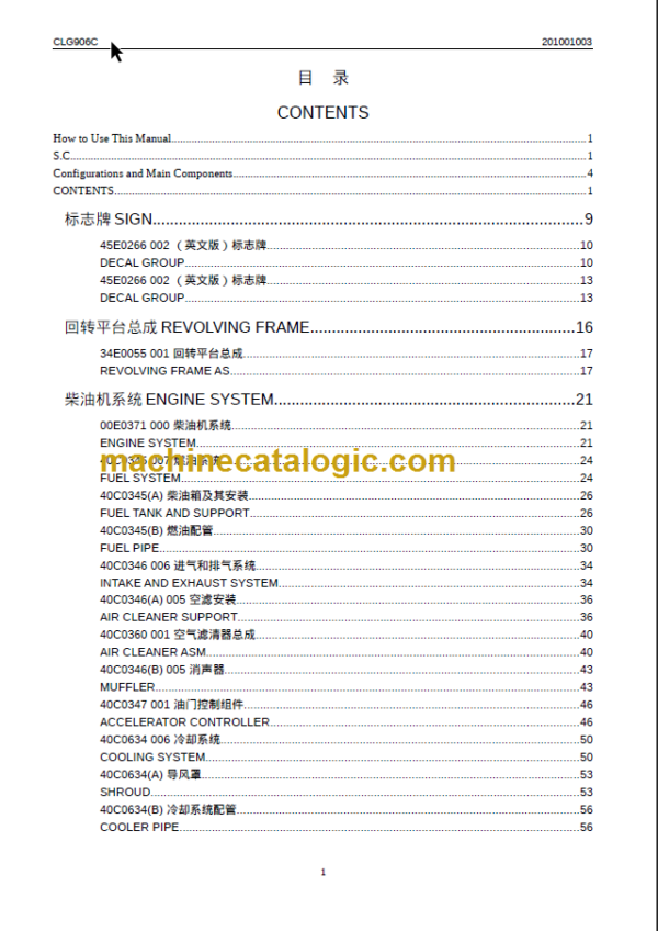 CLG906C PARTS CATALOG