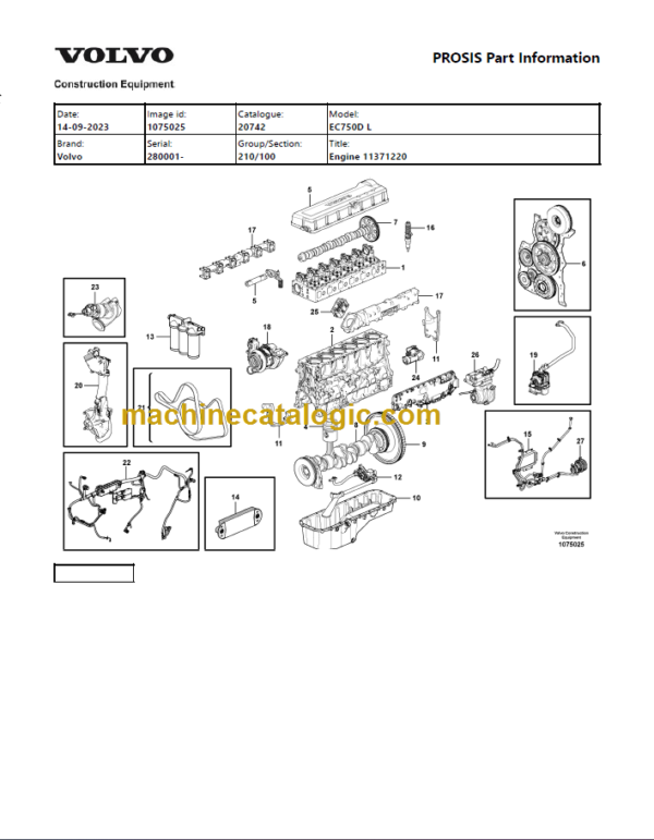 VOLVO EC750D L EXCAVATOR PARTS CATALOG MANUAL