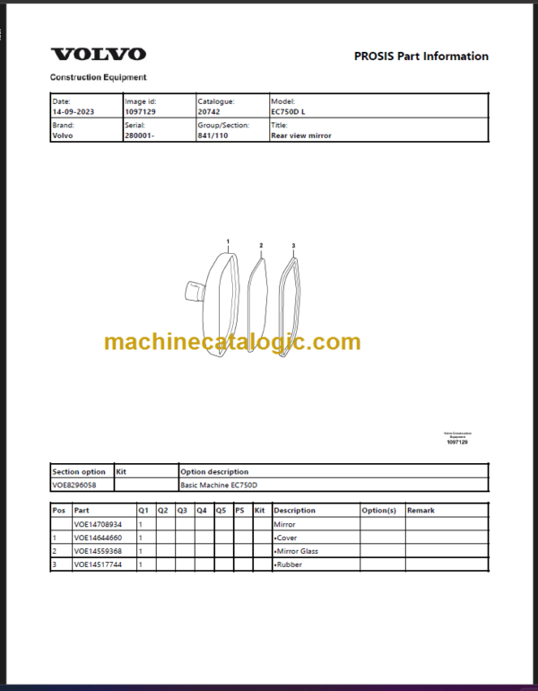 VOLVO EC750D L EXCAVATOR PARTS CATALOG MANUAL