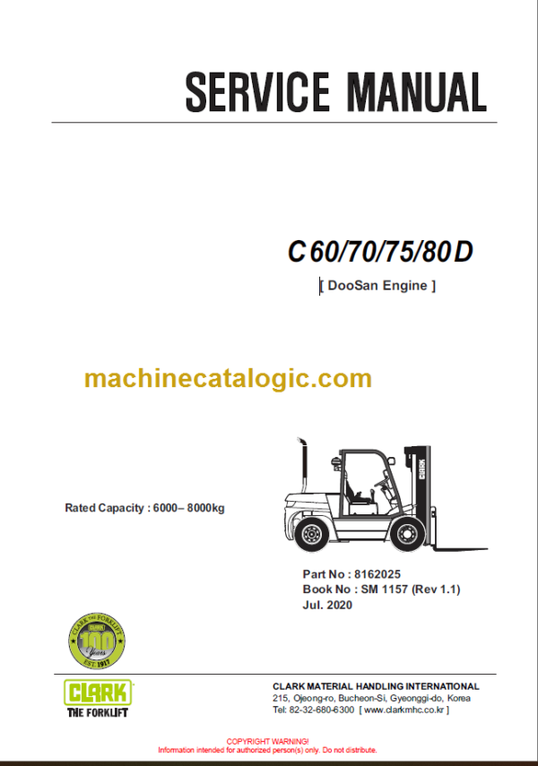 CLARK C60 70 75 80D SERVICE MANUAL