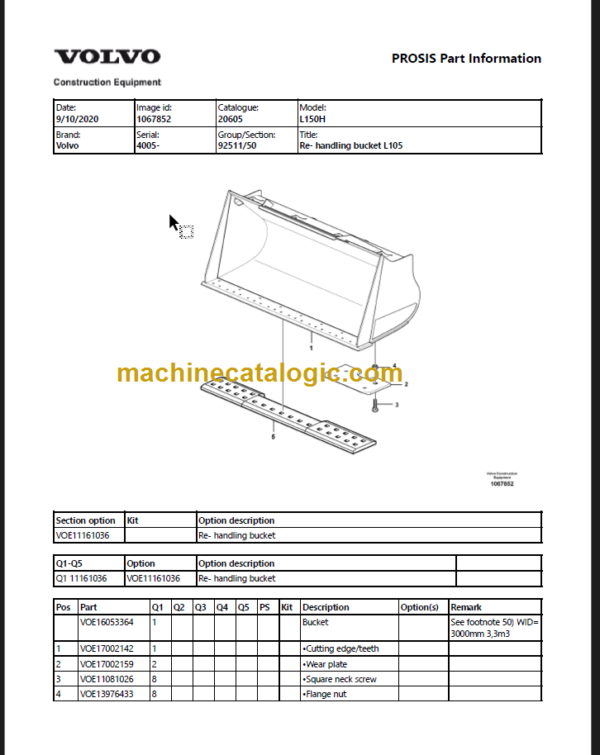 VOLVO L150H WHEEL LOADER PARTS MANUAL