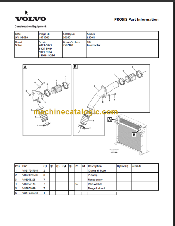 VOLVO L150H WHEEL LOADER PARTS MANUAL