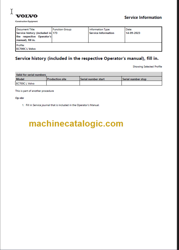 VOLVO EC700C L EXCAVATOR OPERATORS MANUAL