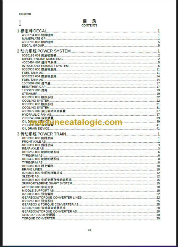 CLG 877 III PARTS CATALOG 2012