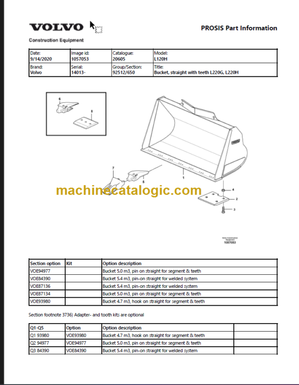 VOLVO L120H WHEEL LOADER PARTS MANUAL