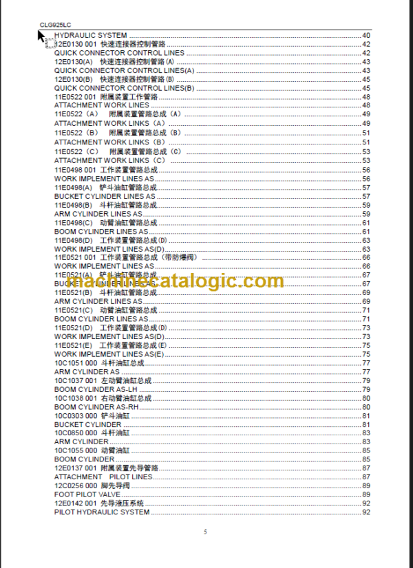 CLG925LCIII PARTS CATALOG