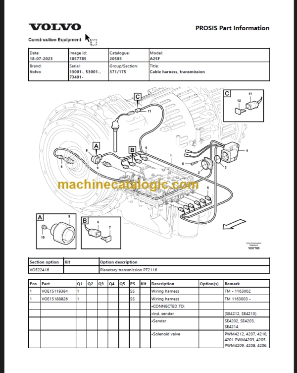 Volvo A25F Articulated Dump Truck Parts Catalog Manual