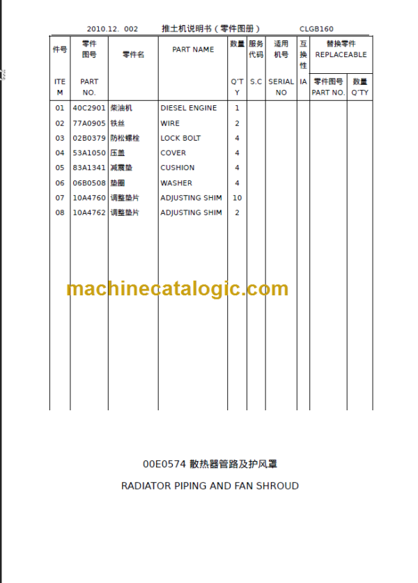 CLG B160 PARTS CATALOG