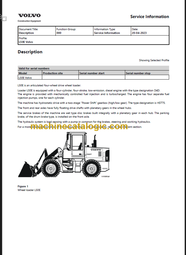 VOLVO L50E WHEEL LOADER SERVICE REPAIR MANUAL