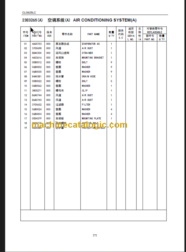 CLG925LCIII PARTS CATALOG