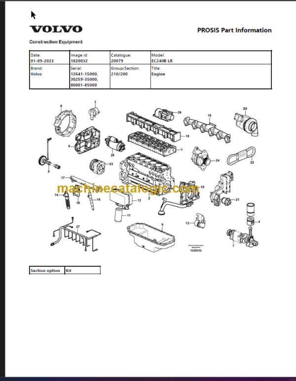 VOLVO EC240B LR EXCAVATOR PARTS MANUAL