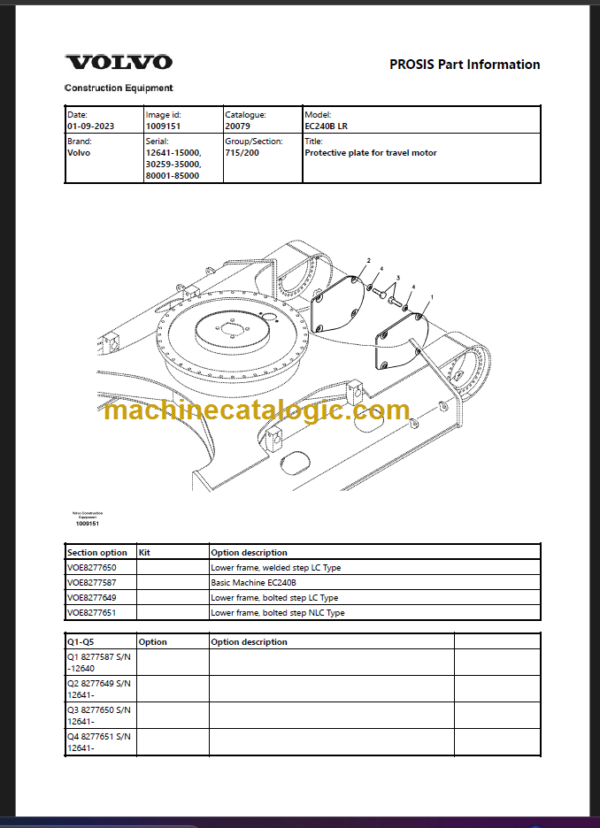 VOLVO EC240B LR EXCAVATOR PARTS MANUAL