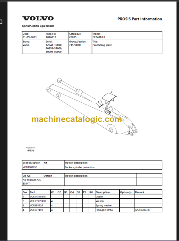 VOLVO EC240B LR EXCAVATOR PARTS MANUAL