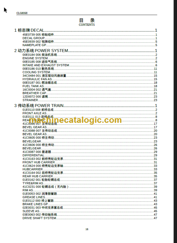 CLG835II (62F0018) PARTS MANUAL