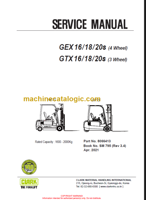 CLARK GEX 16 18 20 GTX16 18 20 SERVICE MANUAL