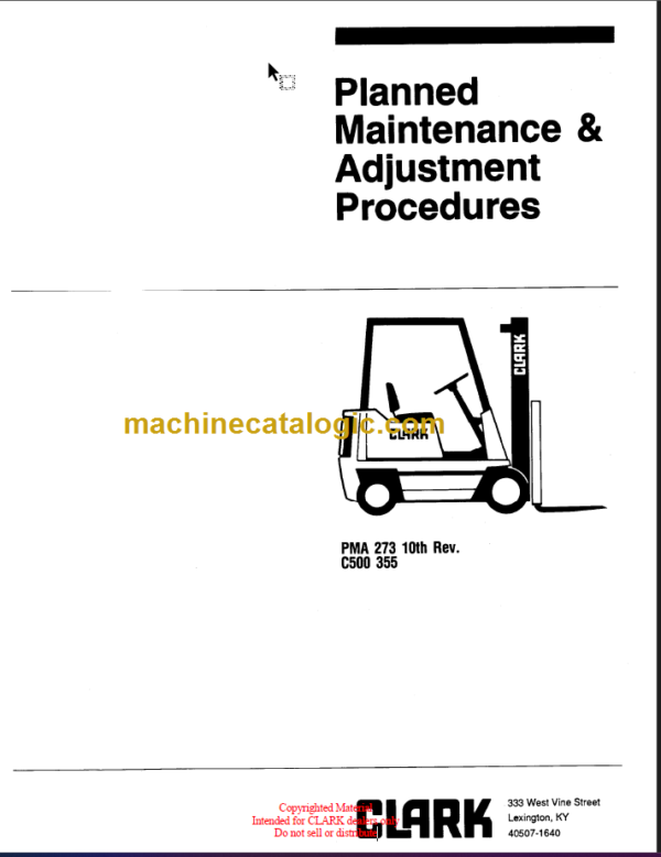 CLARK C500 355 Planned Maint & Adj Manuals