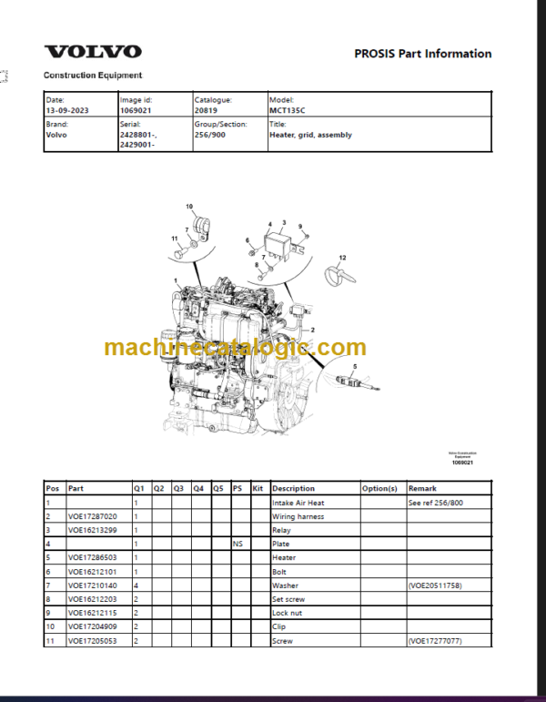 Volvo MCT135C Skid Steer Loader Parts Manual