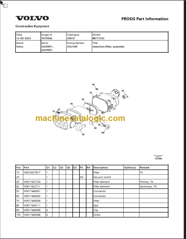 Volvo MCT135C Skid Steer Loader Parts Manual