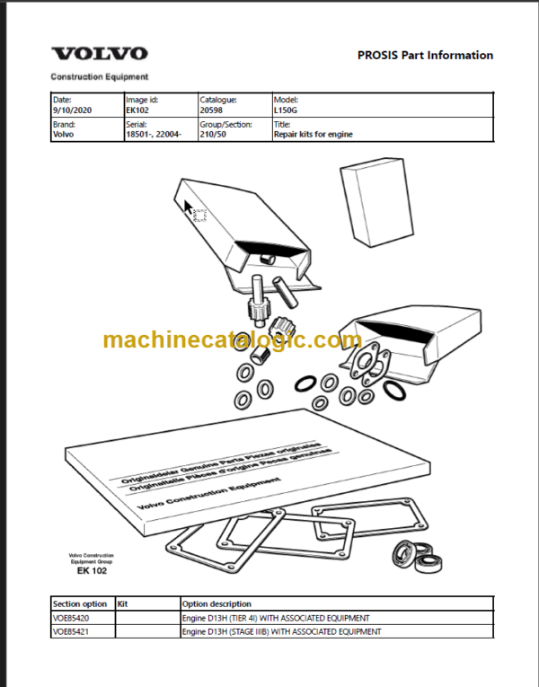 VOLVO L150G WHEEL LOADERS PARTS MANUAL