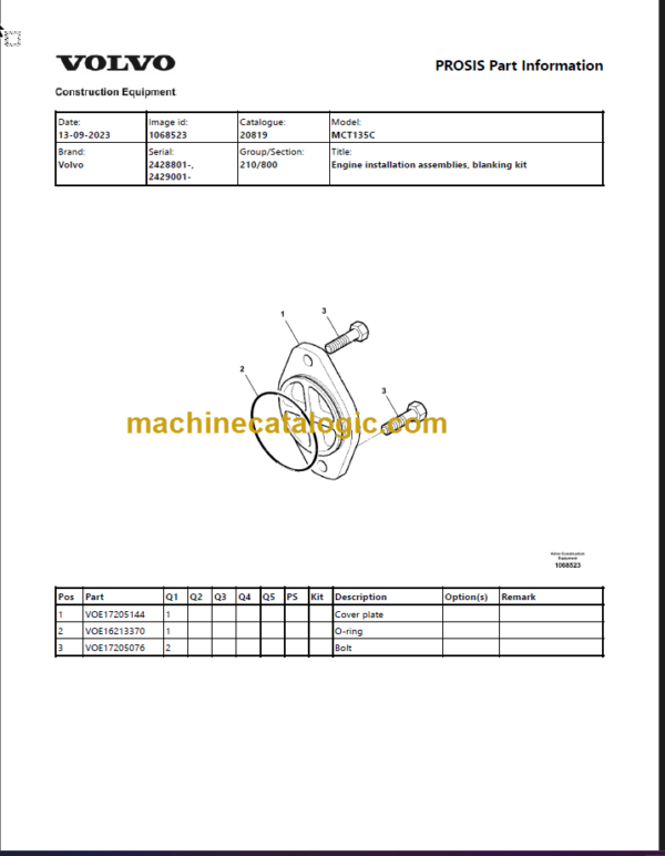 Volvo MCT135C Skid Steer Loader Parts Manual