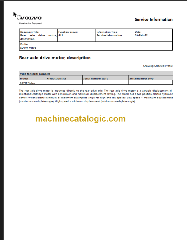 VOLVO SD70F SOIL COMPACTOR SERVICE REPAIR MANUAL